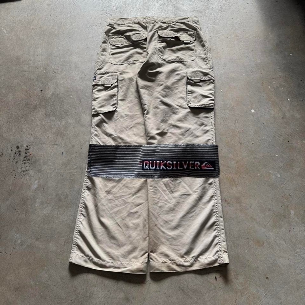 baggy cargo quiksilver lightweight skater y2k tan cream pants - 33x32